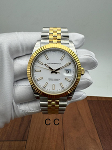 Montre automatique bicolore de style hip-hop, de haute qualité, cadran blanc, lunette cannelée, bracelet Jubilee, verre saphir, mouvement ETA - Product Image 2