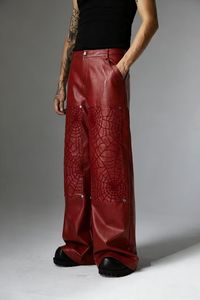 Chándal Rojo para Hombre con Patrón de Telaraña en Relieve, Estilo Urbano, Corte Holgado, Impermeable, de Poliéster, para Invierno - Product Image 3