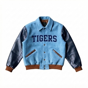 Blouson universitaire personnalisé pour homme en laine avec manches en laine, fermeture éclair, col montant, patchwork écologique, idéal pour l'hiver - Product Image 1