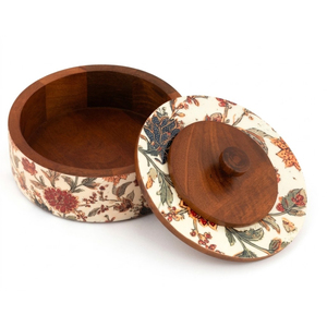 Handcrafted Mango Wood Chapati Box with Enamel Paisley Lid Premium Round Roti Casserole Hot Pot for Kitchen & <b>Dining</b> <b>Table</b> - Product Image 4