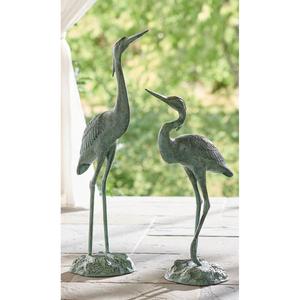 Art et artisanat de jardin, ensemble de 2 statues décoratives de héron, sculpture de héron faite à la main avec finition patine verte, fournitures pour la ferme - Product Image 3