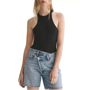 Women's Black Knitted Backless Tank Top Solid Color Stretch Cut-Out Hollow Out Regular Fit Pants Style - Product Image 5