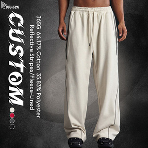 365GSM Unisex Heavyweight Sweatpants – Cotton <b>Polyester</b> Brushed <b>Joggers</b> with Reflective Strip Patchwork Custom Logo - Product Image 1