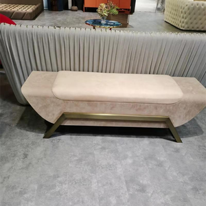 Puf Otomano Moderno Grande con Asiento de Terciopelo, Base Metálica Dorada, Florero de Suelo Multifuncional, Embalaje Personalizable, Pufs Indios - Product Image 2