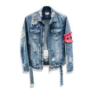 Nouvelle veste en jean en coton pour homme, couleur unie, streetwear, haute qualité, coupe ajustée, col montant, personnalisable - Product Image 1