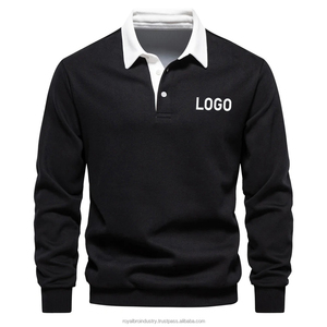 Nuevos hombres de talla grande para Polos de manga larga con cuello vuelto de contraste tela de lona transpirable para hombres de talla grande - Product Image 3