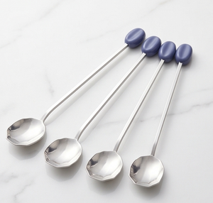 Cuillères à cocktail en acier inoxydable de qualité supérieure avec manches violets, outils de bar minimalistes pour mélanger, ensemble de barware réutilisable - Product Image 1