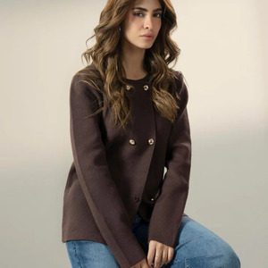 Poncho en tricot croisé pour femme, manches longues, col rond, couleur unie, décontracté, pour l'automne, anti-boulochage, anti-plis, en polyester - Product Image 3