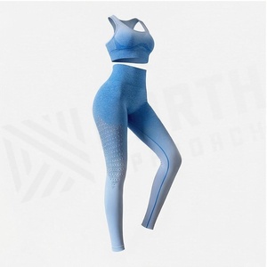 2 Piece Yoga Set Racerback Sports <b>Bra</b> Full Length Leggings Gradient <b>Blue</b> Seamless Breathable High Waist Women's Activewear - Product Image 3