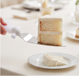 Ensemble de 2 couteaux et spatules à gâteau en acier inoxydable avec poignée en cristal et ruban, pour mariage et fêtes - Product Image 6