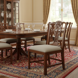 Sillón de Comedor de Madera Maciza Antigua de Lujo, Clásico, Tallado, con Patas de Garra y Bola, Tapizado en Tela, para Hotel, Villa u Hogar - Product Image 6