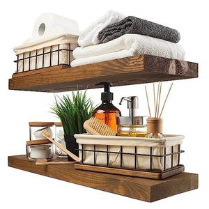 Étagères flottantes en bois sculpté Smart Art, lot de 2, étagères murales rustiques en bois massif pour salon, salle de bain, ferme - Product Image 1