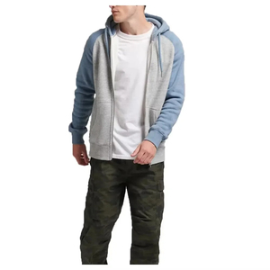 Sudadera con Capucha y Cremallera para Hombre, Manga Raglán, Color Gris Azulado Sólido, Corte Regular Informal, 100% Algodón French Terry, Ropa de Otoño 2026 - Product Image 6