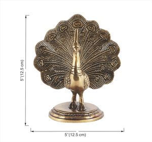 Sculpture de paon dansant en laiton, blanc antique - Product Image 4