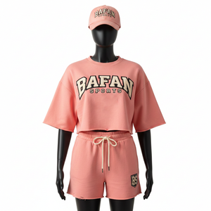 Conjunto de Sudadera y Pantalones Cortos de Felpa de Algodón Premium para Mujer, 100% Algodón, 280 g/m², Color Durazno Suave, con Logotipo Bordado Personalizado - Product Image 1