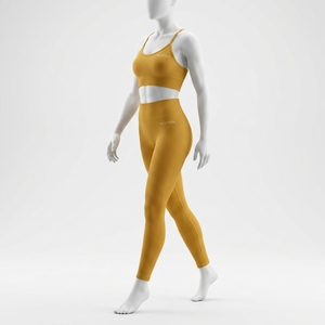 Conjunto de Yoga Acanalado Amarillo Mostaza para Mujer: Top Corto y Leggings de Cintura Alta para Gimnasio, Fitness y Entrenamiento - Conjunto de Dos Piezas - Product Image 2