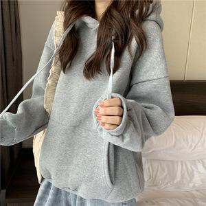 Sudadera con Capucha de Color Sólido, Ecológica, 100% Algodón, Antiarrugas, Holgada, para Mujer, Invierno 2025, Estilo Coreano, Nueva, a la Moda - Product Image 1