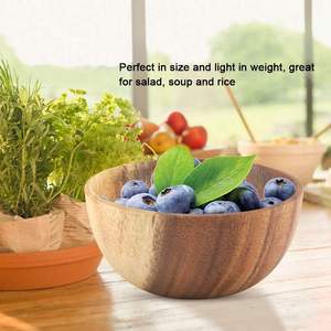 Tazón de Ensalada de Madera de Acacia Sólida, Elegante Tazón para Servir en la Cocina o Comedor, Tazones Multiusos para Mezclar y Servir Sopas, Suministro al por Mayor para Exportación - Product Image 3