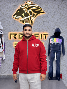 Men's <b>Red</b> Zip-Up <b>Hoodie</b> Fleece Casual Hooded Sweatshirt Letter Print Front Pocket Regular Fit Autumn Wear - Product Image 1