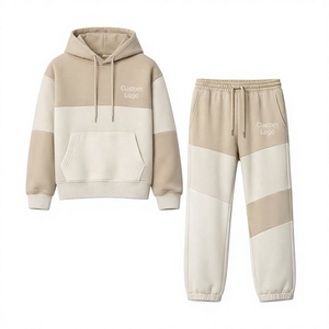 Conjunto Deportivo Unisex con Capucha y Bloques de Color, Sudadera y Pantalones de Algodón, Manga Larga, Corte Holgado, Cierre con Cordón, para Otoño - Product Image 1