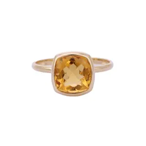 Produk Penjualan Terbaik Citrine Alami Cincin Batu Semi Mulia 18K Padat Kuning Emas Tunggal Batu Cincin Fashion Wanita Perhiasan