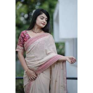 Conjuntos de mujer de Sari de diseñador con hilo de Zari elegante y secuencia de trabajo - Product Image 2