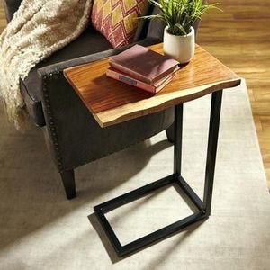 Mesa Auxiliar de Hierro con Tapa de Madera Inspirada en el Zen, Perfecta para Espacios Interiores Tranquilos, Equilibrados y Pensados - Product Image 3