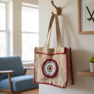 Indian Exporter Stylish Geometric Design Jute Tote <b>Bag</b> Fashion Carry <b>Bag</b> for College Students Daily Use Available at Good Price - Product Image 1