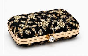 Elegant Black Velvet Clutch With Gold Floral Embroidery Magnetic Closure Women's Party Wedding Handbag - Product Image 5