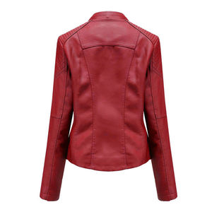 Chaqueta de Motociclista de Cuero Vacuno Tejido, Cuello Alto, Cierre de Cremallera, Manga Larga, Largo Regular, Impermeable, para Otoño - Product Image 3
