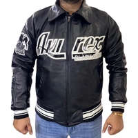 Blouson bomber Avirex en cuir véritable avec patch tigre et col montant |   Veste d'aviateur vintage pour homme, respirante pour l'hiver