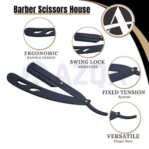 Wholesale Stainless Steel Barber Hair Cutting Scissors And Straight <b>Razor</b> Grooming <b>Set</b> with PU Leather Carry Case - Product Image 3