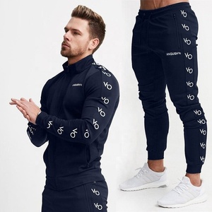 Traje de gimnasio personalizado para hombre, traje de marca de diseñador, bordado con Logo, cremallera frontal, traje de sudor de cuello alto - Product Image 2