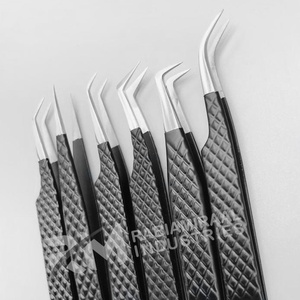 Pince à épiler pour cils RMI en acier inoxydable argenté, revêtement noir, 6 pointes différentes, ensemble de pinces à épiler pour extensions de cils - Product Image 3