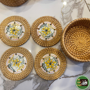 Woven/Rattan Cup Tray Durable Rattan Weaving For Drink Serving <b>Table</b> Display Interior Use From Vietnam Market - Product Image 1