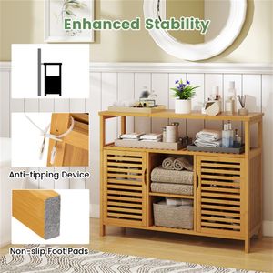 Mobile Bagno Moderno in Bambù con 2 Spazi Chiusi, Spaziatura Ripiani Interni 8 pollici, Ripiano Aperto 39x13.5x8 pollici, Naturale per la Casa - Product Image 4