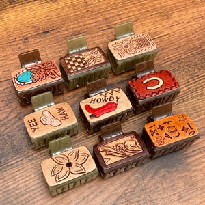 Luxury Women Mini Hair Claw Hand <b>Tooled</b> Engraved Leather <b>Clip</b> Checkerboard Floral Pattern High Quality Hair Styling Accessory - Product Image 5