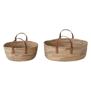Panier en jonc de mer et jacinthe d'eau tressé à la main Sisu Handicraft, respectueux de l'environnement, avec poignées en similicuir, ensemble multifonction de 2 pièces - Product Image 2