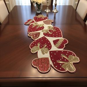Valentine's Day table <b>runner</b>, luxury beaded <b>runner</b>, <b>red</b> and white hearts, 13x36inch - Product Image 3