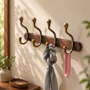 Perchero de pared de cobre antiguo Khadim Handicrafts con 5 ganchos, organizador de correo y llaves, colgador metálico para entrada y baño KH-7295 - Product Image 2
