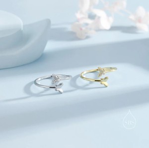 แหวนเปิดรูปผีเสื้อคู่ แหวนเงินสเตอร์ลิง แหวนผีเสื้อปรับขนาดได้ แหวนเปิดรูปผีเสื้อประดับเพชร CZ - Product Image 1