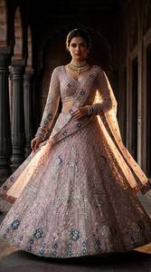 Lehenga Choli en soie rose brodée, longueur au sol, tenue de mariage traditionnelle pour femmes, style Inde Pakistan - Product Image 4