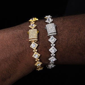 Luxury Geometric Crystal Bracelets 18K Gold Filled Chain Link Unisex Everyday Wear Princess Cut Rhinestone Bezel Setting - Product Image 1