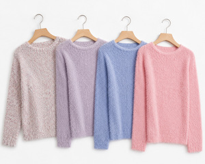 Women's Chunky Knit Sweater Soft Cat Feather Effect Mossi <b>Yarn</b> Pullover Crew Neck Relaxed Fit | OEM ODM Manufacturer Bangladesh - Product Image 6