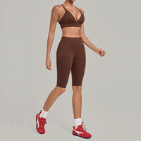 Ensemble de yoga 2 pièces brossé pour femme en Spandex/Nylon 220GSM, séchage rapide, respirant, ajusté, soutien-gorge de sport et leggings pour la course, la gym et le fitness