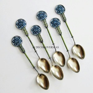 Cucharas de Servir de Acero Inoxidable de Alta Calidad, Plateadas, con Mangos de Jade Verde, Diseño de Bambú, Juego de Cubiertos de Lujo - Product Image 3