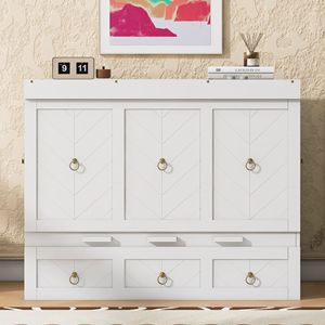 Letto a scomparsa matrimoniale bianco con comoda porta USB e ampio cassetto - Product Image 1