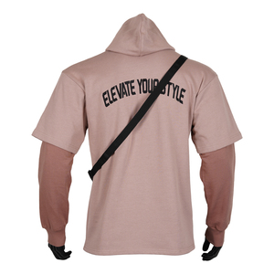 Custom Men's Layered <b>Short</b> <b>Sleeve</b> <b>Hoodie</b> Two Tone 100% Cotton Streetwear Pullover Private Label OEM Manufacturer - Product Image 2