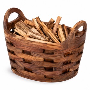 Panier à allume-feu en bois de Sheesham avec poignées - Vente en gros pour le rangement des cheminées - Product Image 1