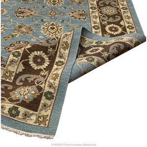 Alfombra Schumack de Lana Anudada a Mano, Estilo Sultanabad, 9x12, Azul Cielo y Marrón Chocolate, Diseño Floral Tradicional - Product Image 4